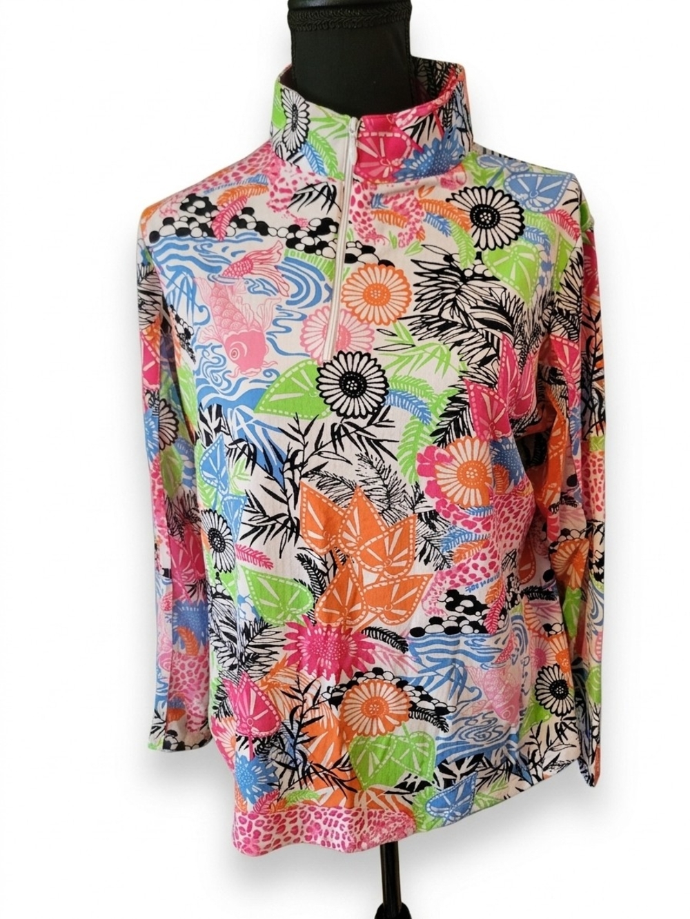 IBKUL Pink, Orange, Green Floral Performance Top